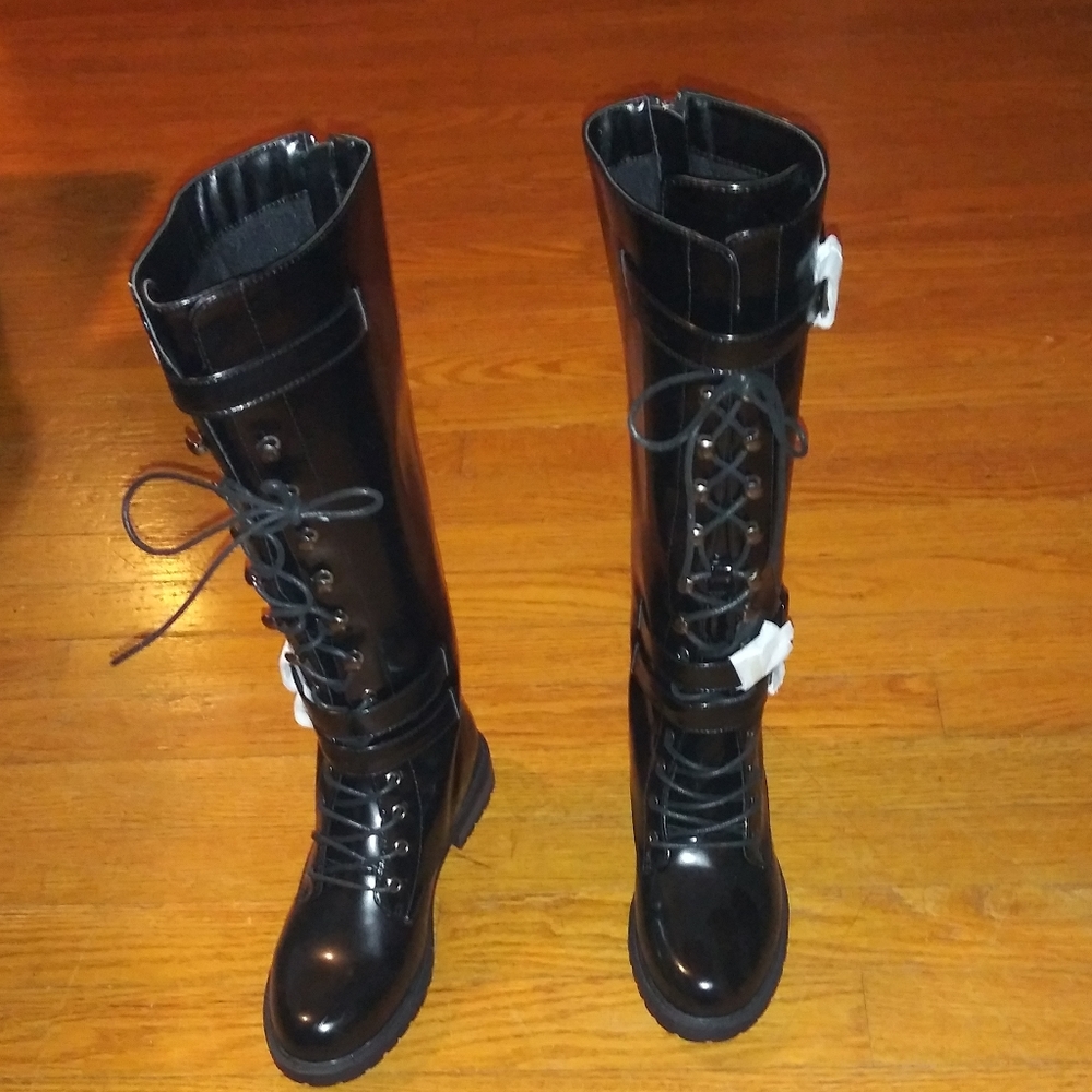 Black patent leather boots